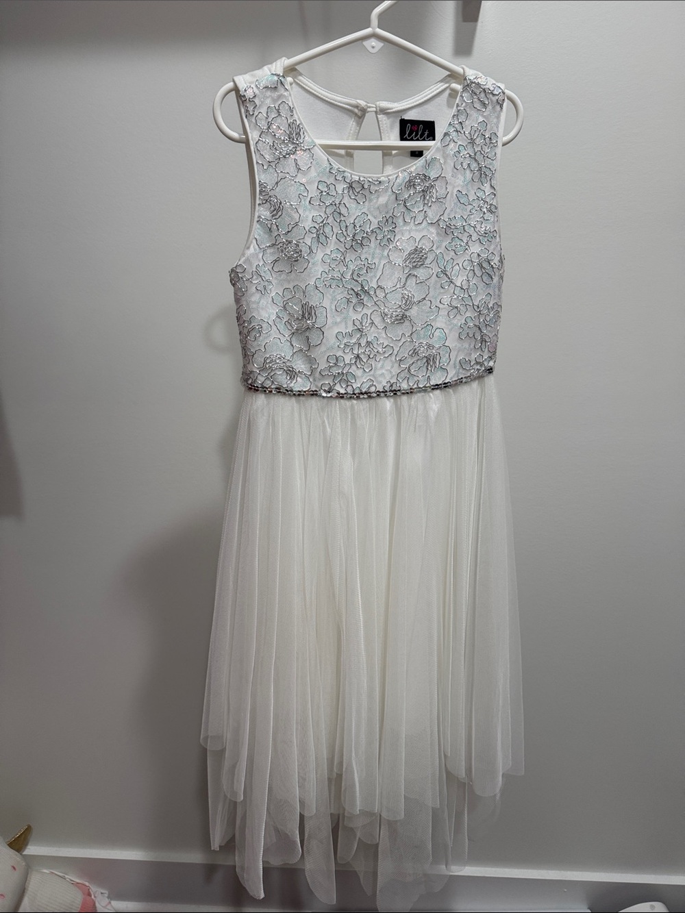 White Floral Embroidered Tulle Dress for Girls